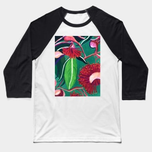 Native Australian Gum Flowers and Leaves Design in Red and Green by Leah Gay Baseball T-Shirt